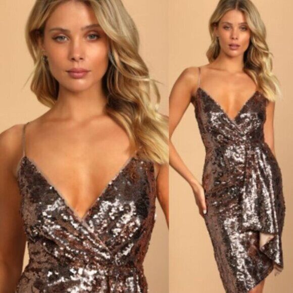 Lulu's Dresses & Skirts - Lulu's Women's Copper Gold Sequin Mini‎ Dress